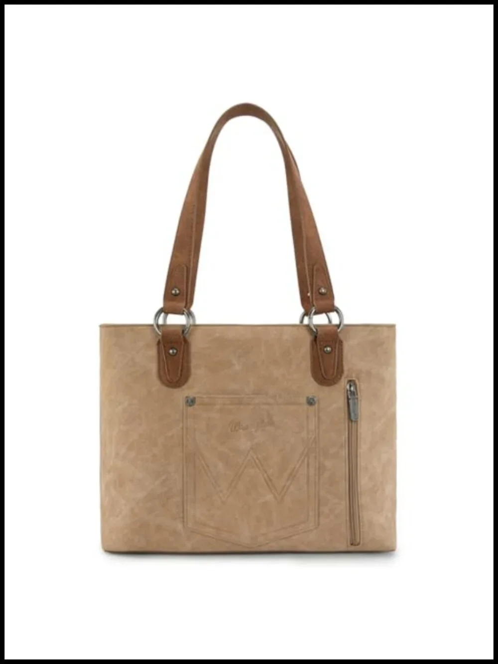 Western Distressed Faux Leather Tote Bag Multi Pockets Shoulder Handbag